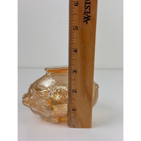 VINTAGE Anchor Hocking Marigold Amber Textured Carnival Glass Piggy Pig Bank - Picture 7 of 8